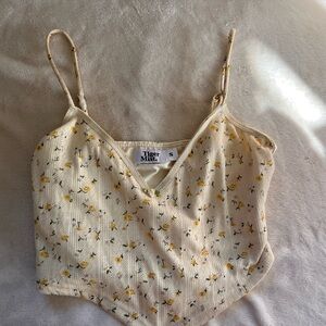 Tiger Mist Cream Floral V-Neck Top